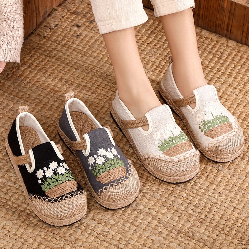 Women'S Shoes Vegan - Mocassini Slip-On in tela di lino