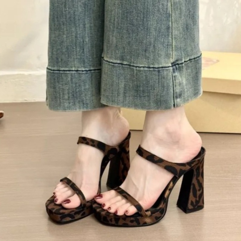 Leopard Print Heels - Sandali Donna Moda con Suola Spessa